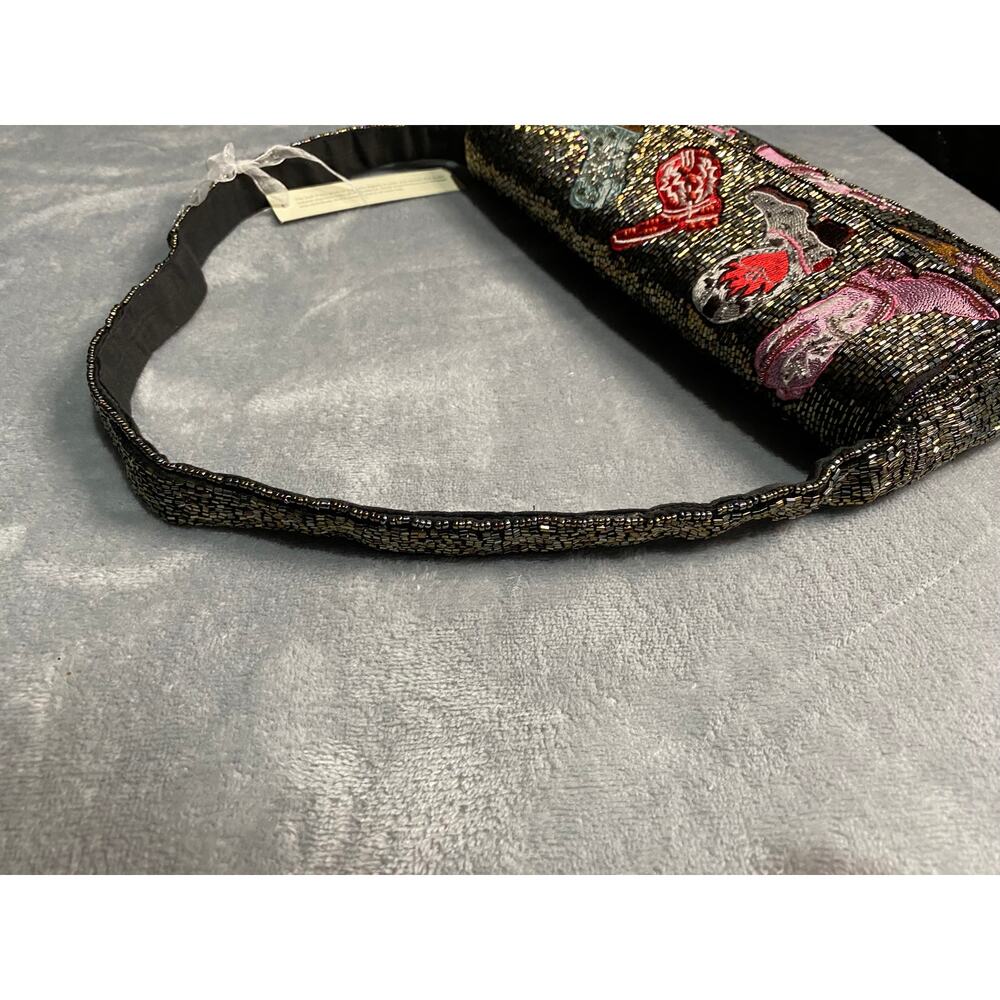 Unbranded Shoulder Bag Black Multicolor Beaded Small Cowboy Boots Novelty NWT - Picture 5 of 9